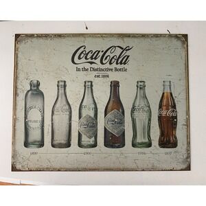 Coca Cola Bottle Evolution Advertising Distressed‎ Vintage Style Metal Tin Sign